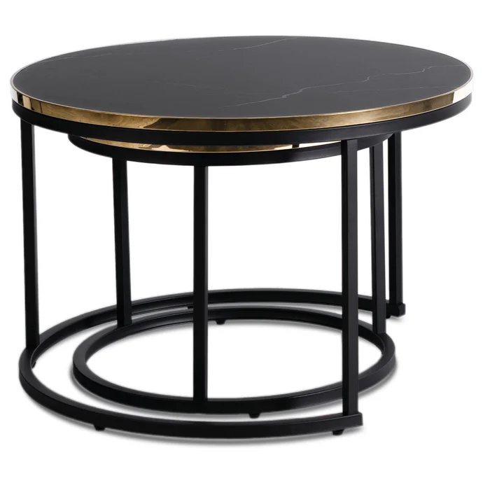 Zestaw Stolik&oacute;w Kawowych ARON 70 cm/50 cm Czarny Marmur Glamour