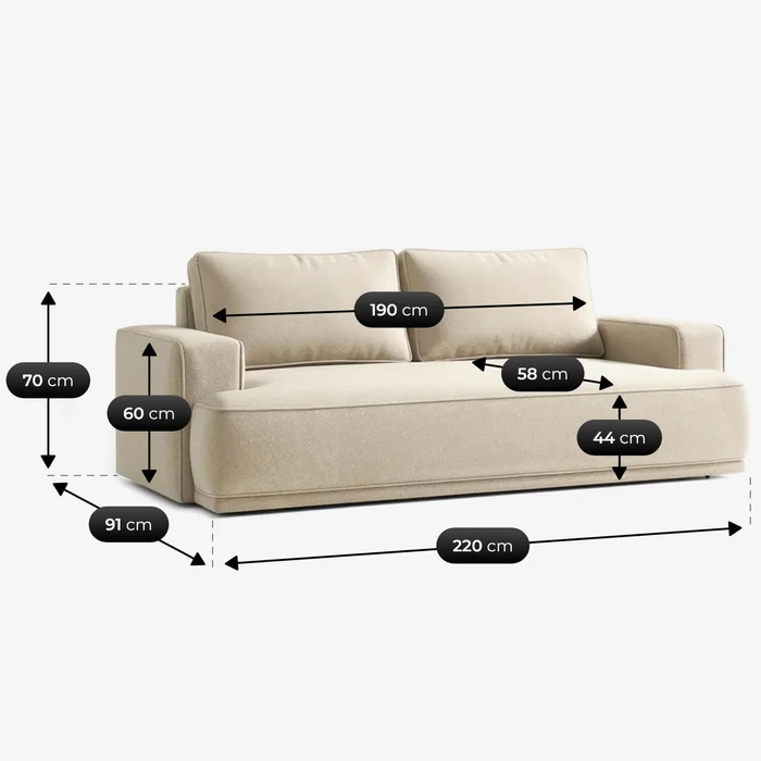 Sofa z Funkcją Spania CAMELIA Kremowa Boucle Nowoczesna