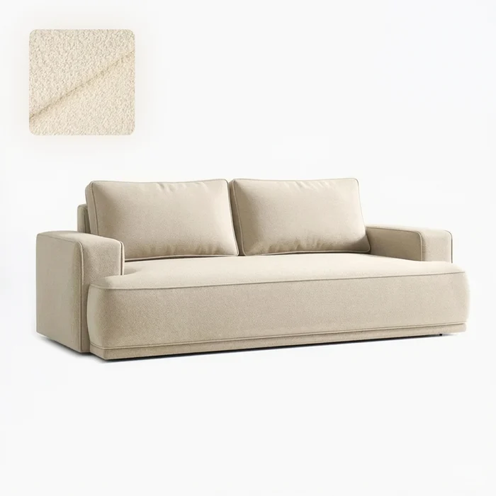 Sofa z Funkcją Spania CAMELIA Kremowa Boucle Nowoczesna