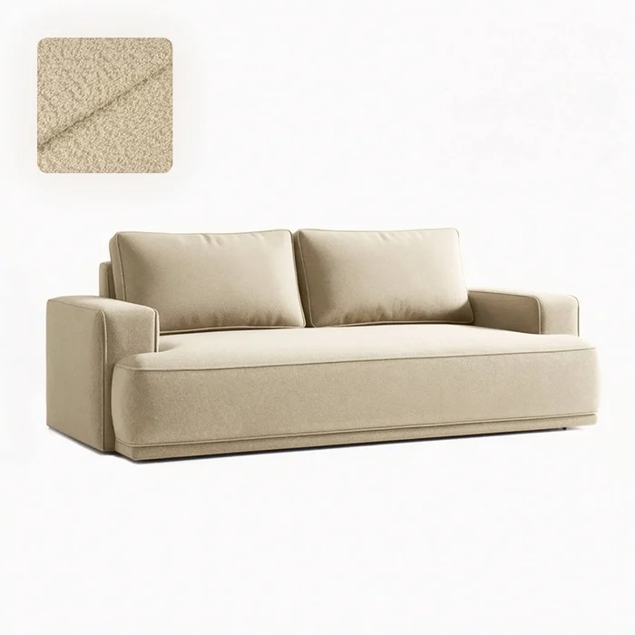 Sofa z Funkcją Spania CAMELIA Beżowa Boucle Nowoczesna