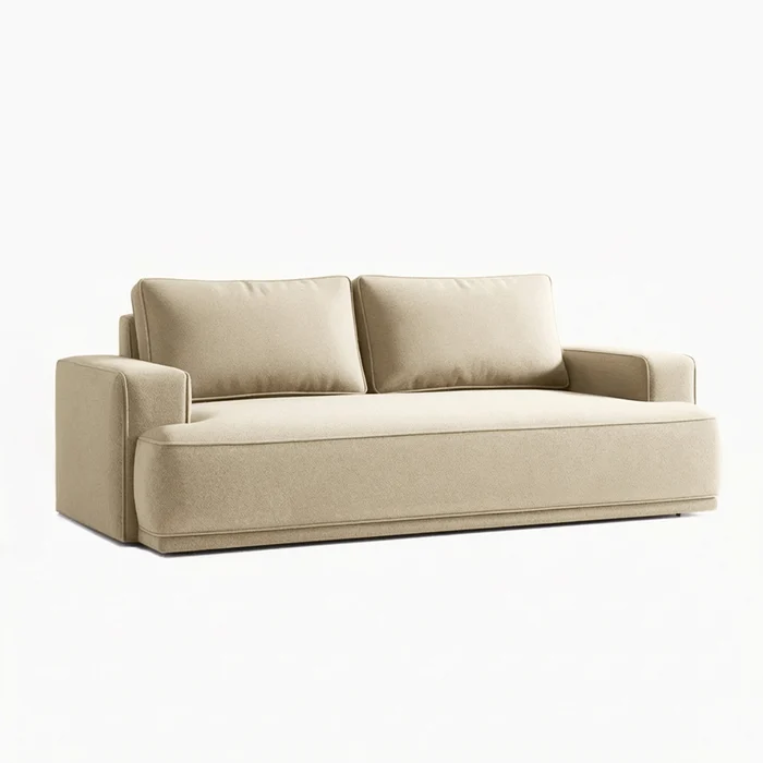 Sofa z Funkcją Spania CAMELIA Beżowa Boucle Nowoczesna