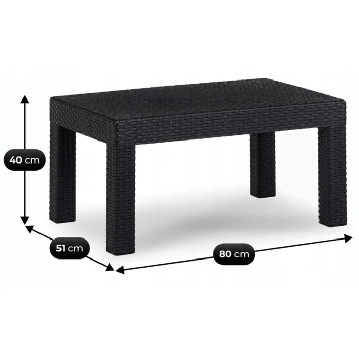 Zestaw Mebli Ogrodowych BRENTA Czarny/Szary 2xFotel Sofa Stolik Tarasowy Technorattan Nowoczesny