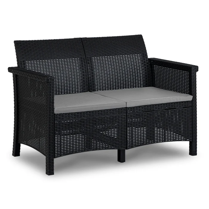 Zestaw Mebli Ogrodowych BRENTA Czarny/Szary 2xFotel Sofa Stolik Tarasowy Technorattan Nowoczesny