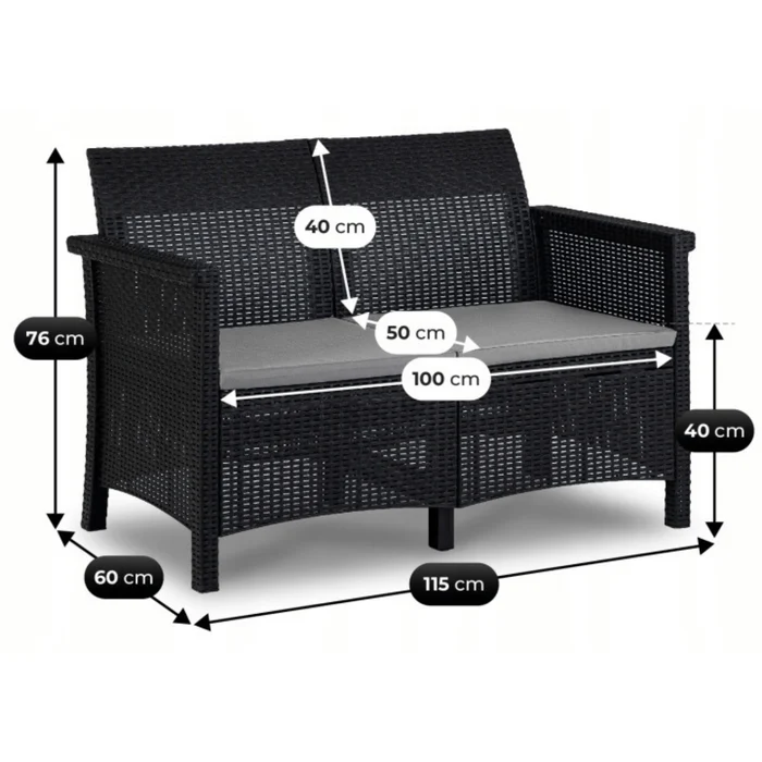 Zestaw Mebli Ogrodowych BRENTA Czarny/Szary 2xFotel Sofa Stolik Tarasowy Technorattan Nowoczesny