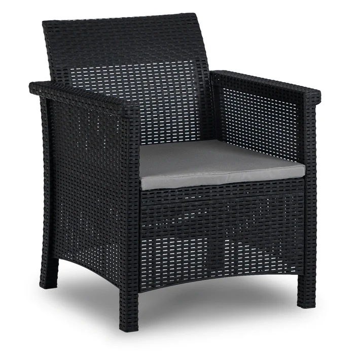 Zestaw Mebli Ogrodowych BRENTA Czarny/Szary 2xFotel Sofa Stolik Tarasowy Technorattan Nowoczesny