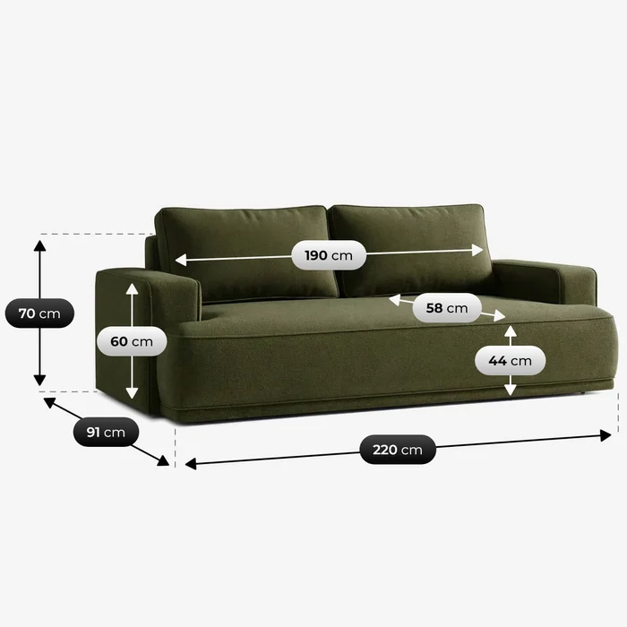 Sofa z Funkcją Spania CAMELIA Oliwkowa Boucle Nowoczesna