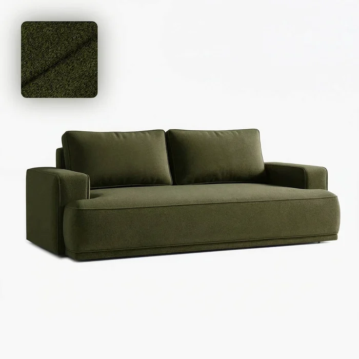 Sofa z Funkcją Spania CAMELIA Oliwkowa Boucle Nowoczesna