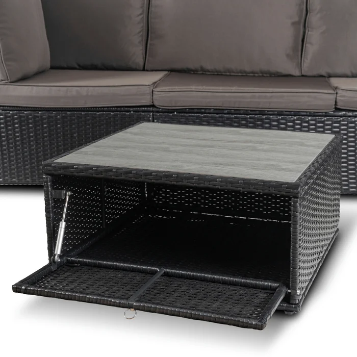 Zestaw Mebli Ogrodowych CALIENTE Modułowy Sofa 2x Fotel Stolik Tarasowy Czarny/Brązowy Technorattan Nowoczesny