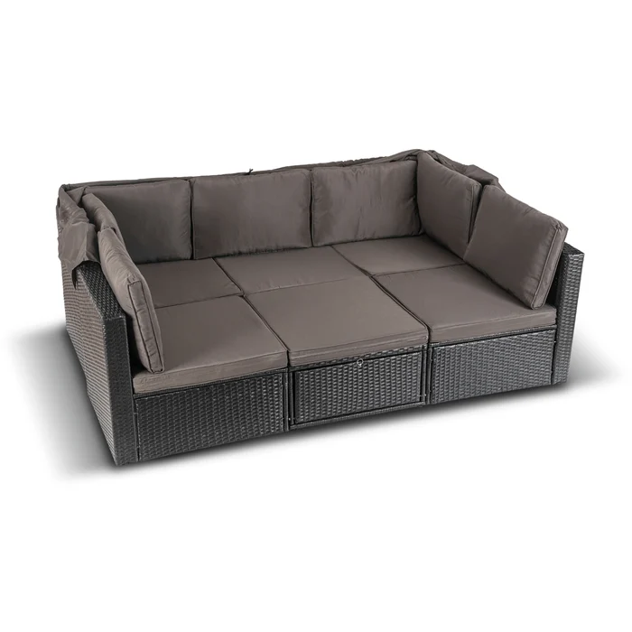 Zestaw Mebli Ogrodowych CALIENTE Modułowy Sofa 2x Fotel Stolik Tarasowy Czarny/Brązowy Technorattan Nowoczesny