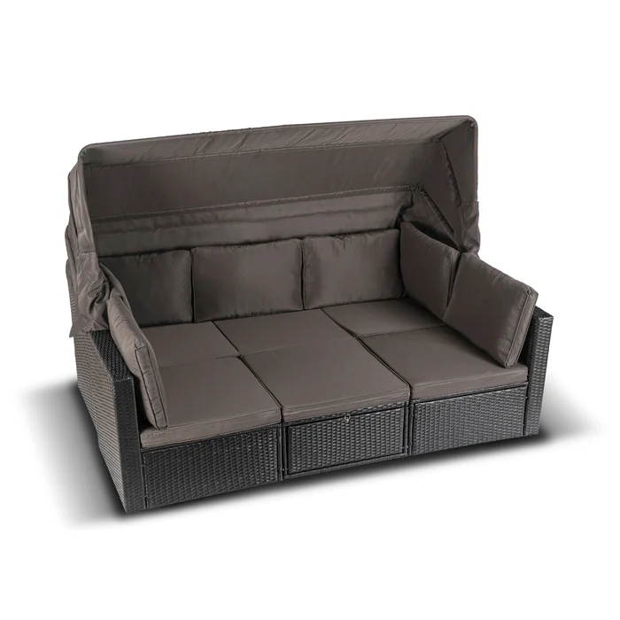 Zestaw Mebli Ogrodowych CALIENTE Modułowy Sofa 2x Fotel Stolik Tarasowy Czarny/Brązowy Technorattan Nowoczesny