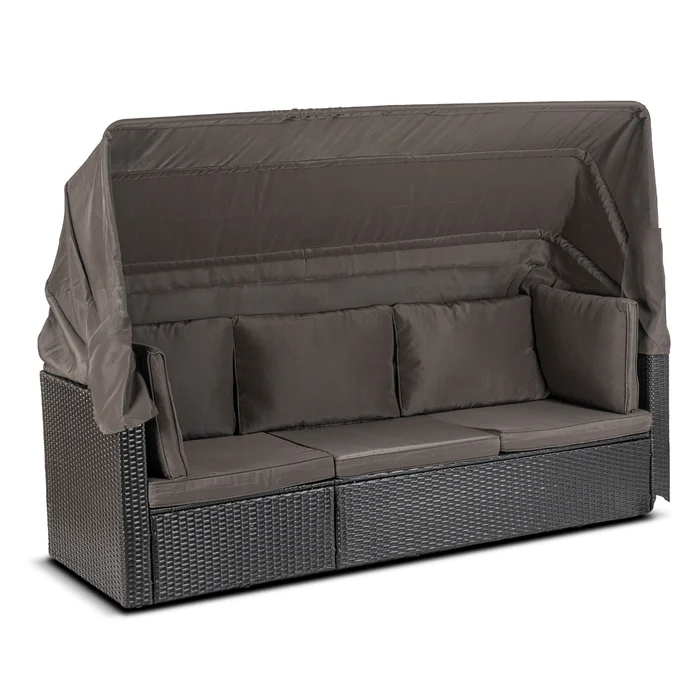 Zestaw Mebli Ogrodowych CALIENTE Modułowy Sofa 2x Fotel Stolik Tarasowy Czarny/Brązowy Technorattan Nowoczesny