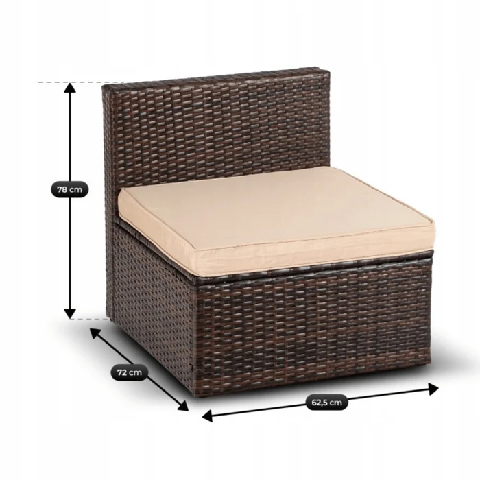 Zestaw Mebli Ogrodowych CALIENTE Modułowy Sofa 2x Fotel Stolik Tarasowy Brązowy/Beżowy Technorattan Nowoczesny