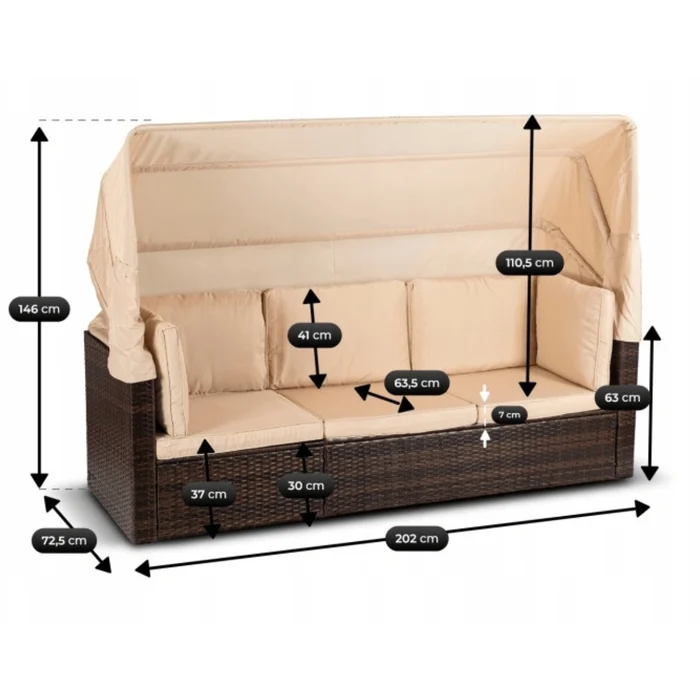 Zestaw Mebli Ogrodowych CALIENTE Modułowy Sofa 2x Fotel Stolik Tarasowy Brązowy/Beżowy Technorattan Nowoczesny