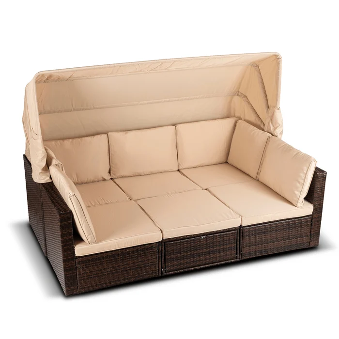 Zestaw Mebli Ogrodowych CALIENTE Modułowy Sofa 2x Fotel Stolik Tarasowy Brązowy/Beżowy Technorattan Nowoczesny