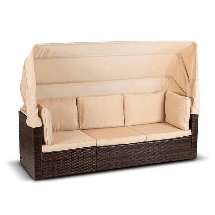 Zestaw Mebli Ogrodowych CALIENTE Modułowy Sofa 2x Fotel Stolik Tarasowy Brązowy/Beżowy Technorattan Nowoczesny