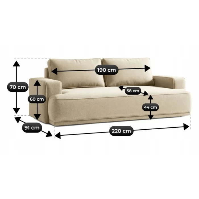 Sofa z Funkcją Spania CAMELIA Beżowa Boucle Nowoczesna