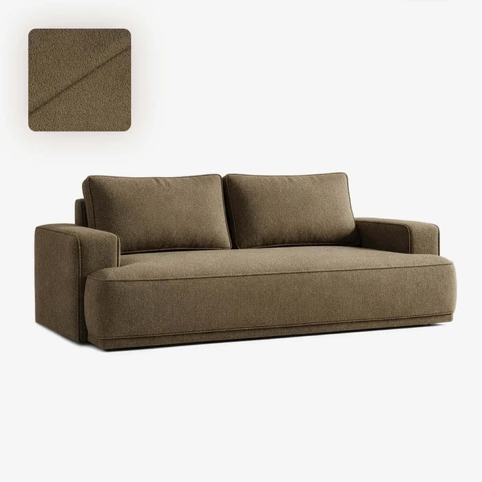 Sofa z Funkcją Spania CAMELIA Brązowa Boucle Nowoczesna