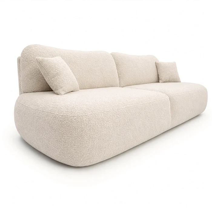 Sofa AVERIO Rozkładana Dwuosobowa Kremowa Boucle Nowoczesna