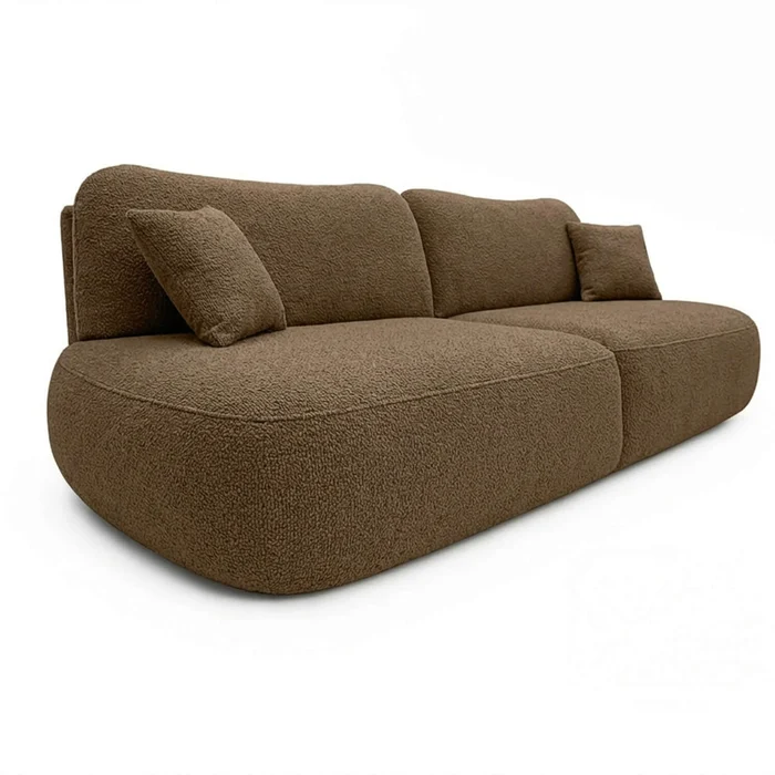 Sofa AVERIO Rozkładana Dwuosobowa Brązowa Boucle Nowoczesna