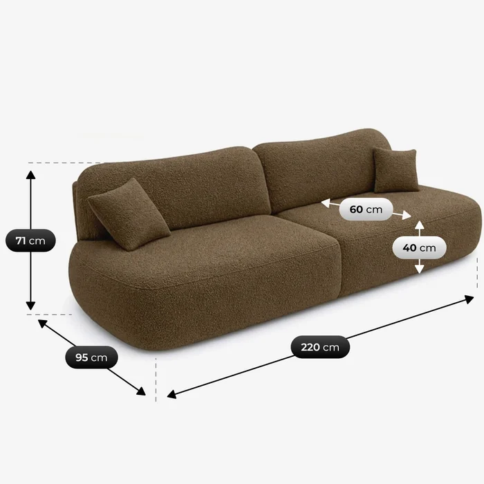 Sofa AVERIO Rozkładana Dwuosobowa Brązowa Boucle Nowoczesna