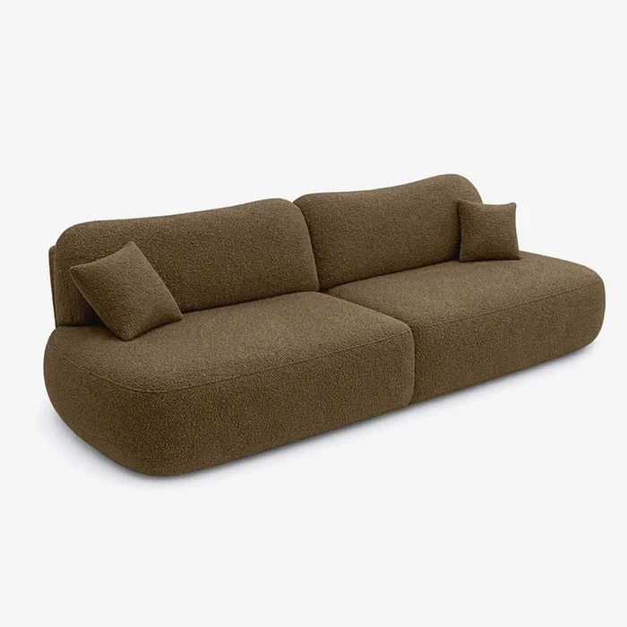 Sofa AVERIO Rozkładana Dwuosobowa Brązowa Boucle Nowoczesna