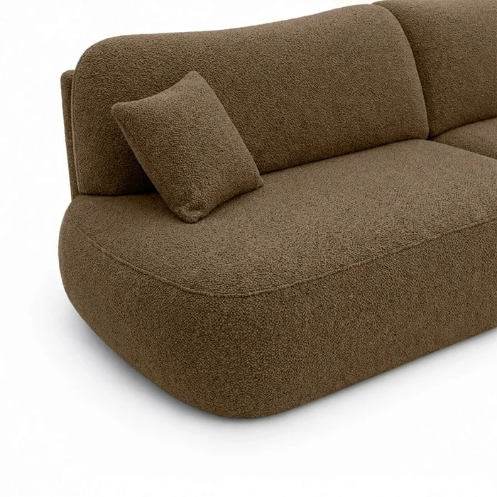 Sofa AVERIO Rozkładana Dwuosobowa Brązowa Boucle Nowoczesna