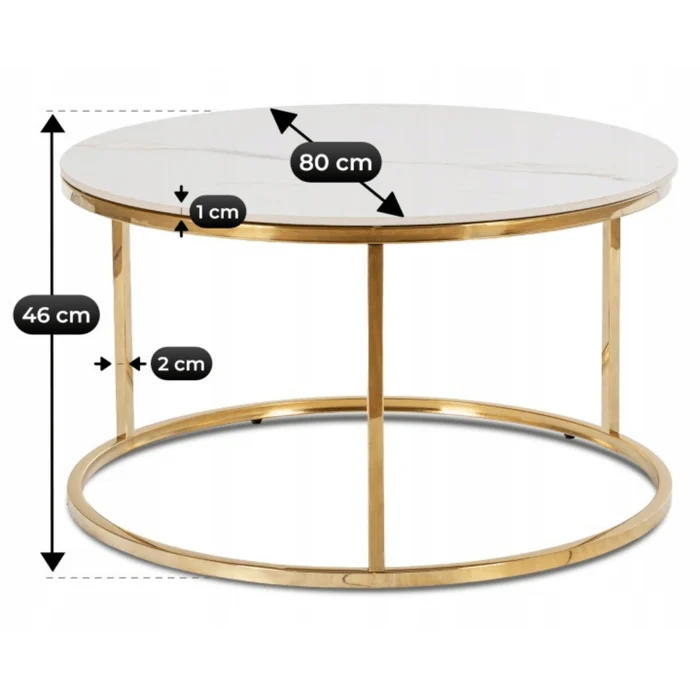 Stolik Kawowy VENICE 80 cm Biały Marmur/Złoty Nowoczesny Glamour