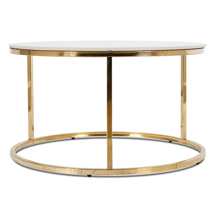 Stolik Kawowy VENICE 80 cm Biały Marmur/Złoty Nowoczesny Glamour