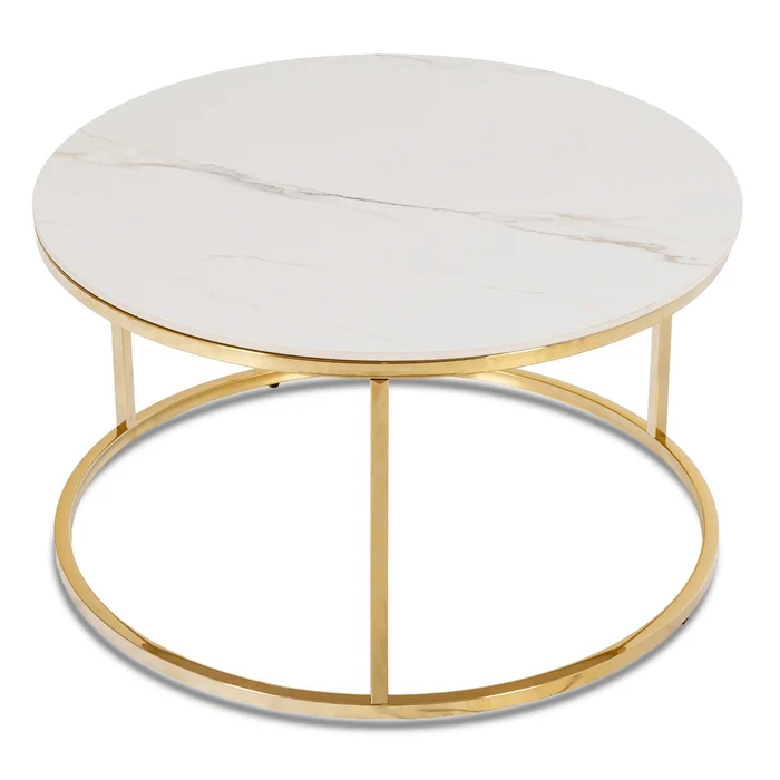 Stolik Kawowy VENICE 80 cm Biały Marmur/Złoty Nowoczesny Glamour