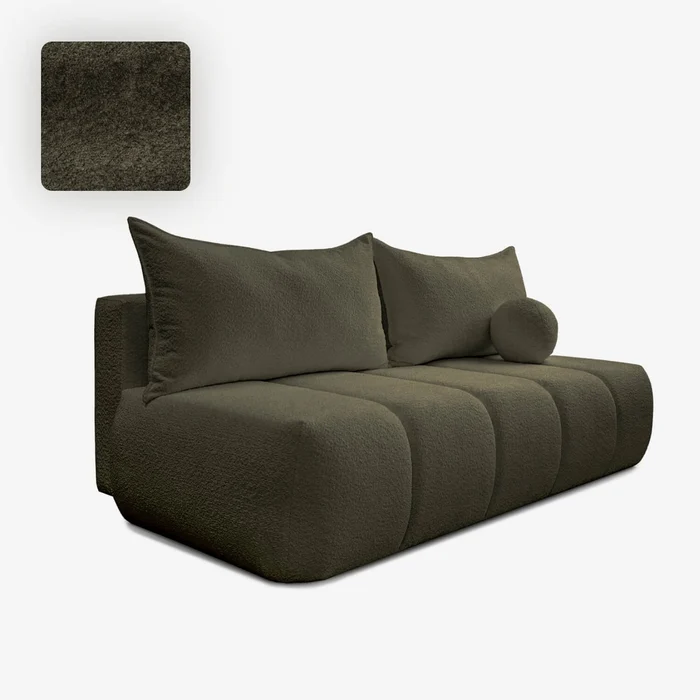 Sofa z Funkcją Spania SARIA Oliwkowa Boucle Nowoczesna