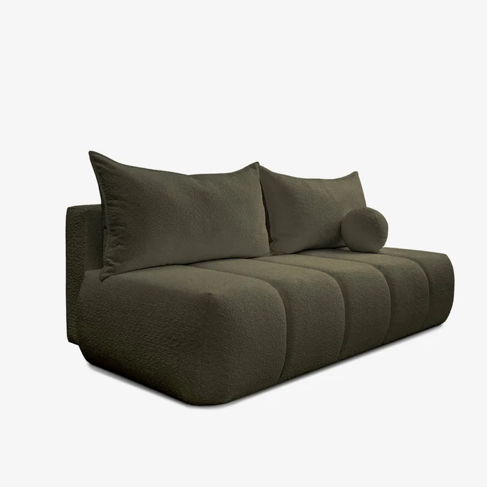 Sofa z Funkcją Spania SARIA Oliwkowa Boucle Nowoczesna