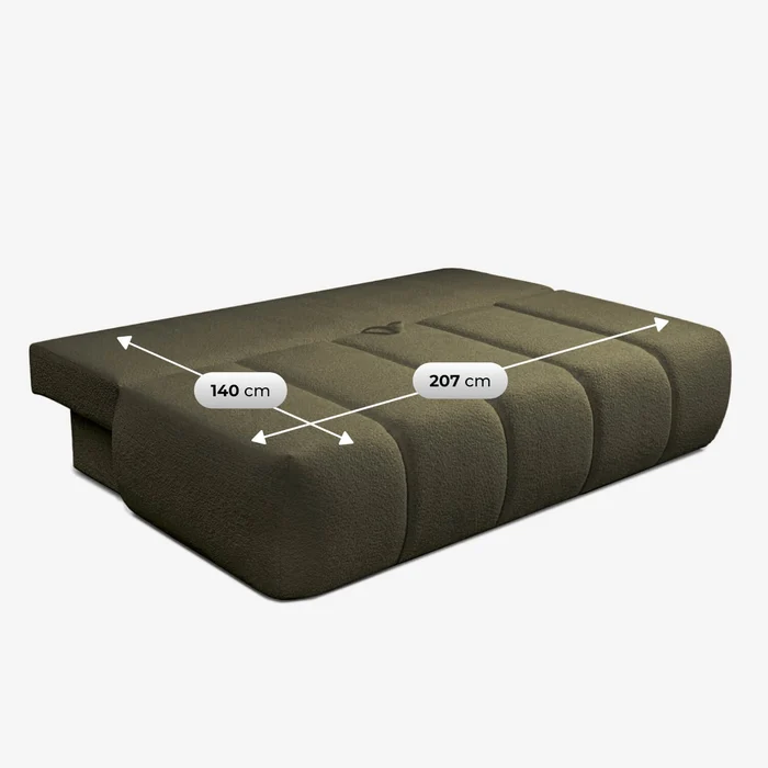 Sofa z Funkcją Spania SARIA Oliwkowa Boucle Nowoczesna