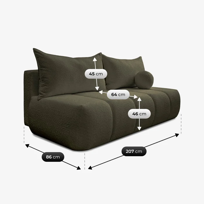 Sofa z Funkcją Spania SARIA Oliwkowa Boucle Nowoczesna