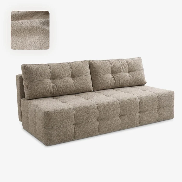 Sofa z Funkcją Spania MORANA Kremowa Boucle Nowoczesna