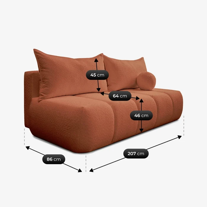 Sofa z Funkcją Spania SARIA Ruda Boucle Nowoczesna