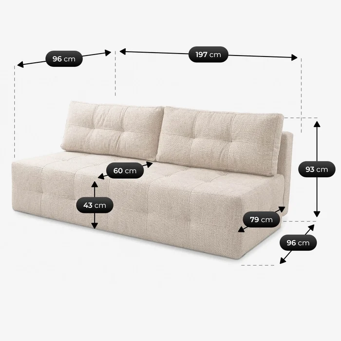 Sofa z Funkcją Spania MORANA Kremowa Szenil Nowoczesna