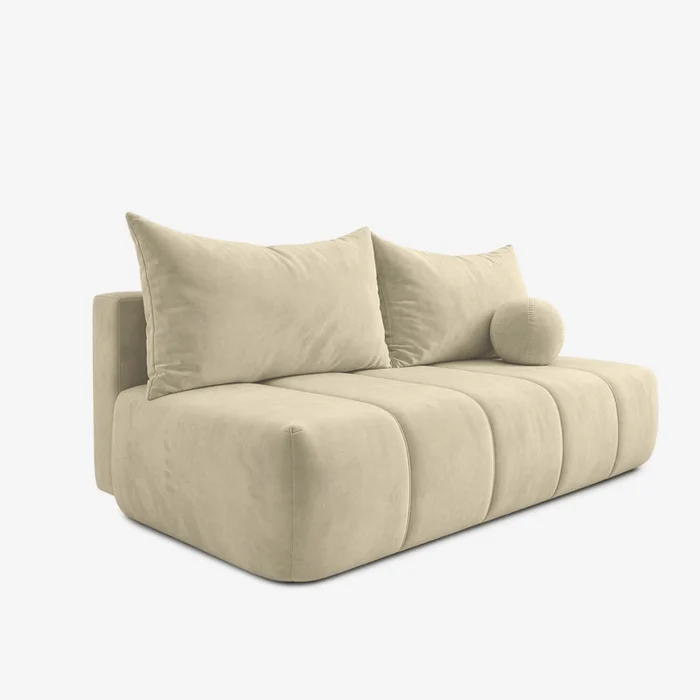 Sofa z Funkcją Spania SARIA Kremowa Welurowa Nowoczesna