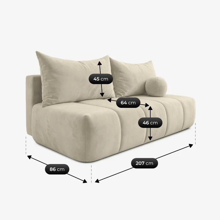 Sofa z Funkcją Spania SARIA Kremowa Welurowa Nowoczesna
