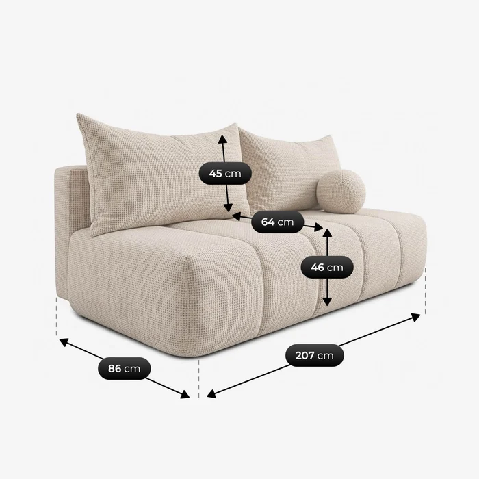 Sofa z Funkcją Spania SARIA Kremowa Szenil Nowoczesna