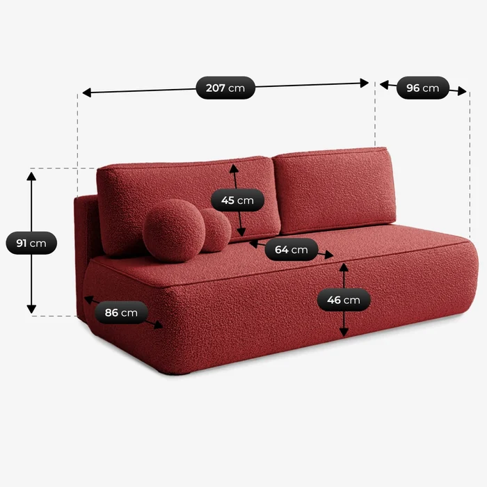 Sofa z Funkcją Spania ARVETO Bordo Boucle Nowoczesna