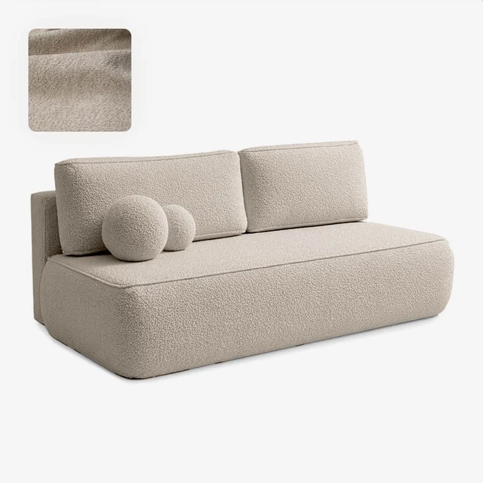 Sofa z Funkcją Spania ARVETO Beżowa Boucle Nowoczesna