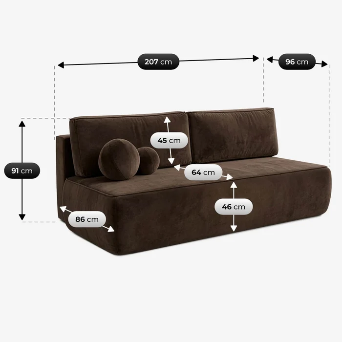 Sofa z Funkcją Spania ARVETO Brązowa Welurowa Nowoczesna