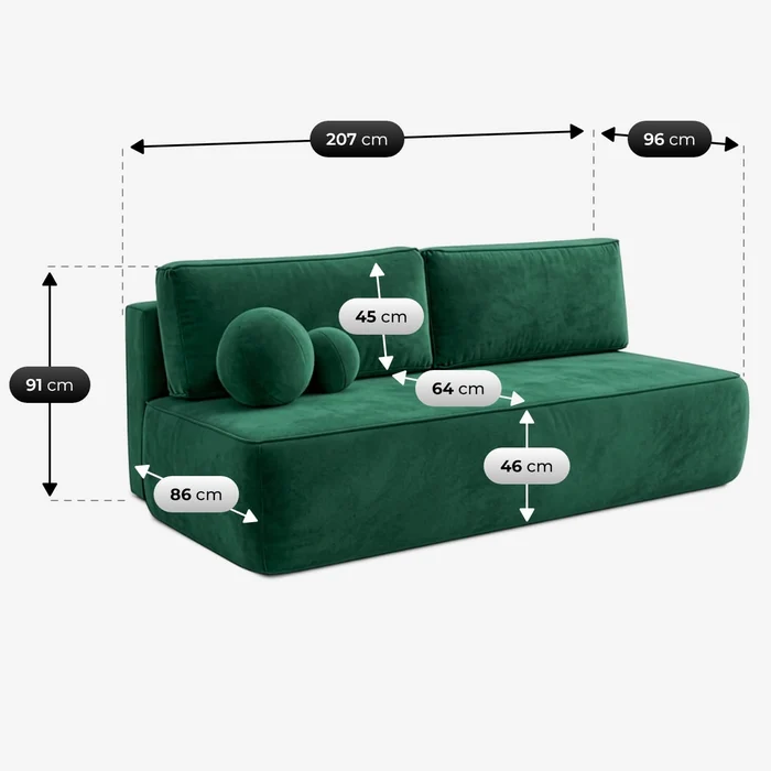 Sofa z Funkcją Spania ARVETO Zielona Welurowa Nowoczesna