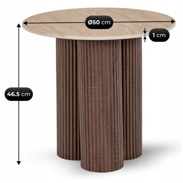 Stolik Kawowy ALMERIA 50 cm Trawertyn/Orzech Nowoczesny
