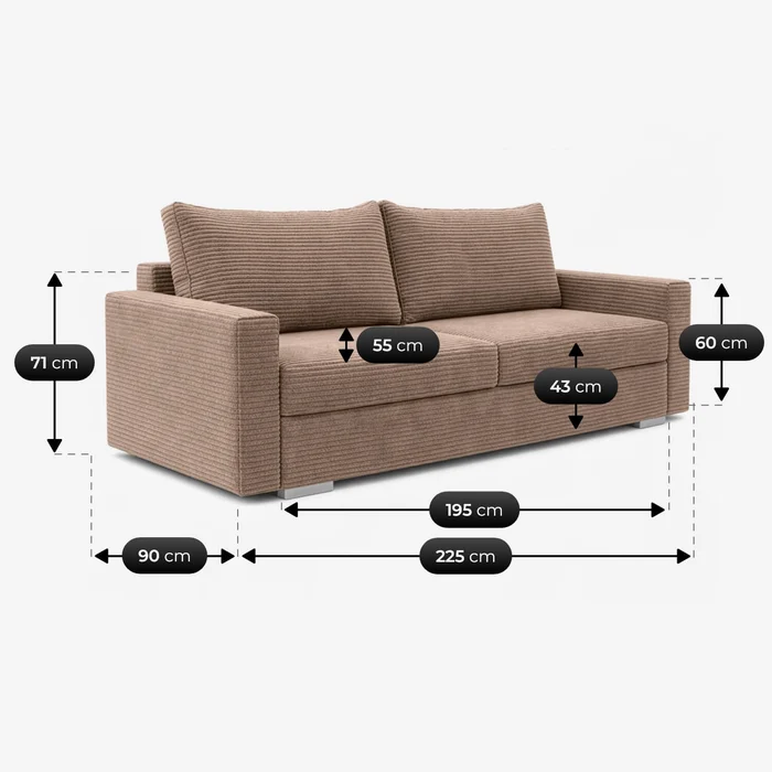 Sofa z Funkcją Spania DRAVOS Ciemnobeżowa Sztruksowa Nowoczesna
