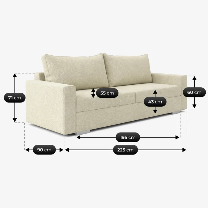 Sofa z Funkcją Spania DRAVOS Kremowa Nowoczesna