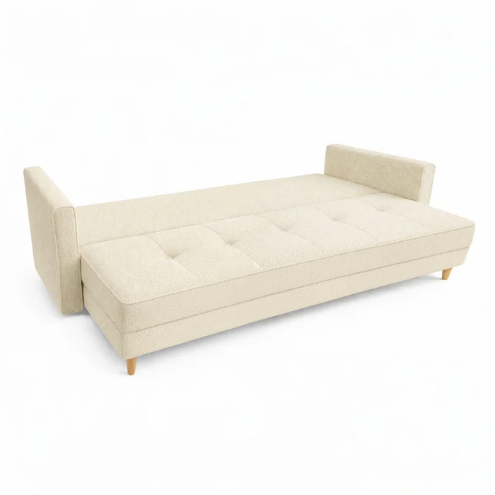 Sofa z Funkcją Spania LONAR Kremowa Boucle Nowoczesna