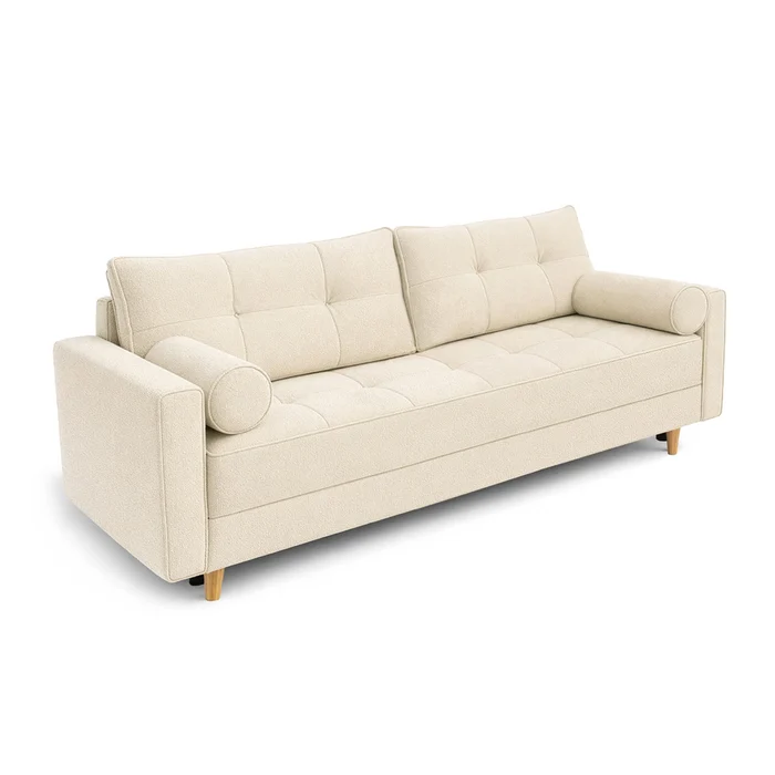 Sofa z Funkcją Spania LONAR Kremowa Boucle Nowoczesna