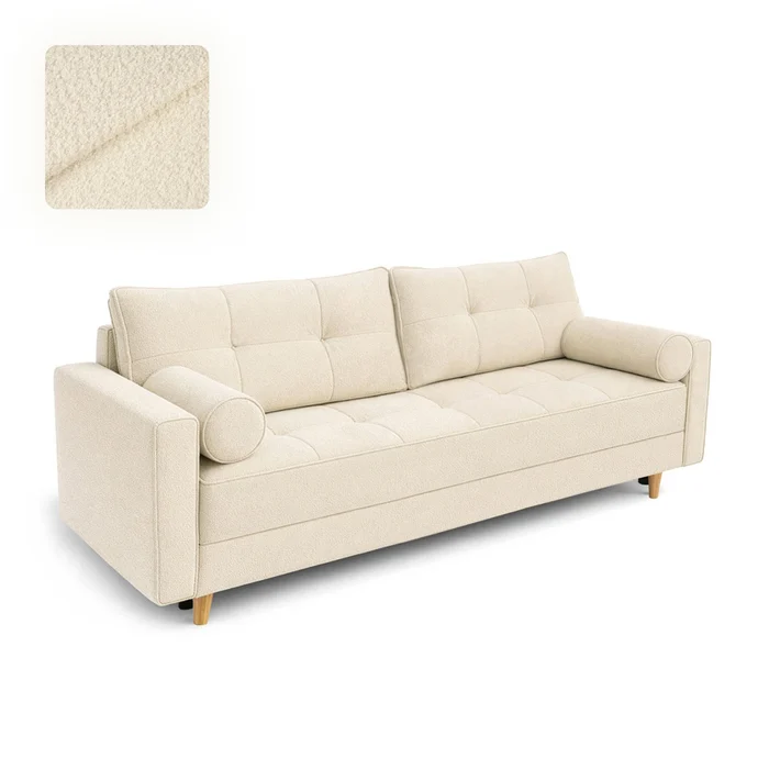 Sofa z Funkcją Spania LONAR Kremowa Boucle Nowoczesna