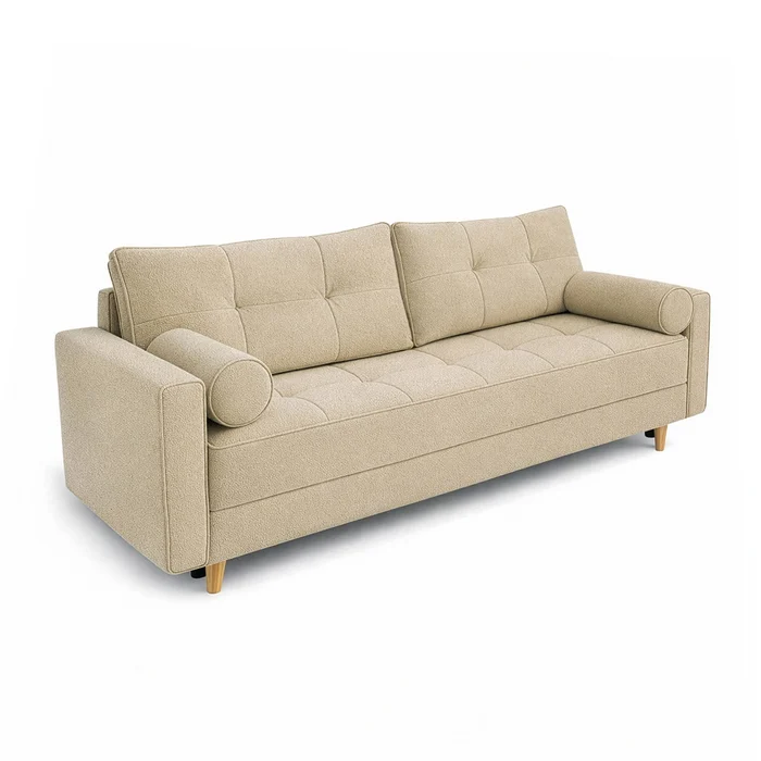 Sofa z Funkcją Spania LONAR Beżowa Boucle Nowoczesna